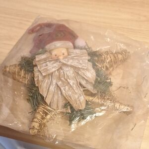 Rustic Santa Star Ornament with Green Accents